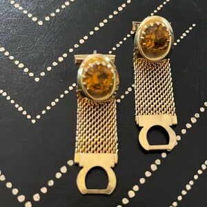 Gold Cufflinks with Amber Colored Stones